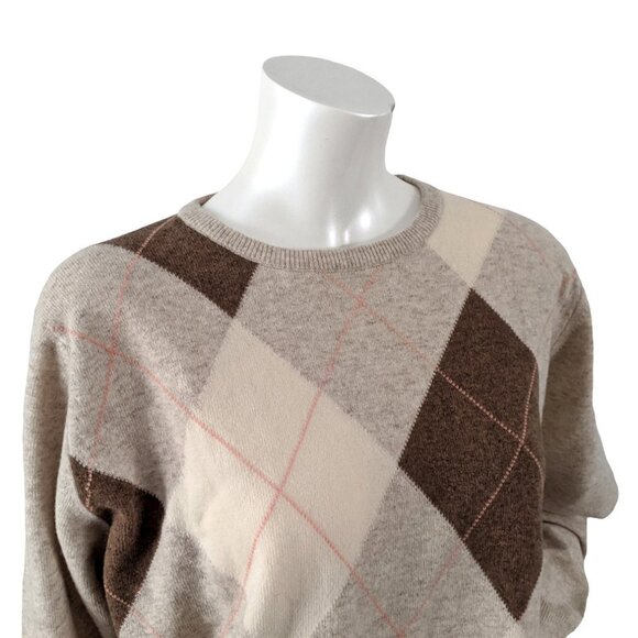 Vintage Pringle of Scotland Lambswool Argyle Sweater GEELONG Diamond Beige Brown - Picture 7 of 9